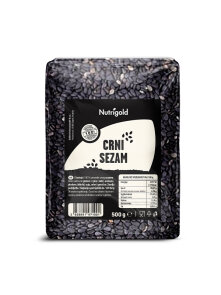 Nutrigold black sesame seeds in a transparent packaging of 500g