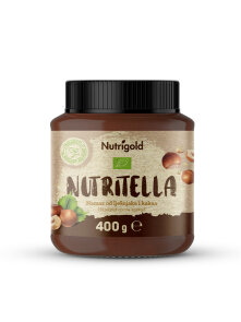 Nutrigold organic hazelnut and cocoa spread Nutritella in a glass jar of 400g